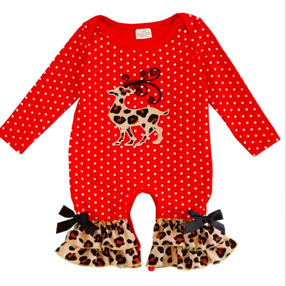 Leopard Reindeer Ruffle Romper - Picture 1 of 2
